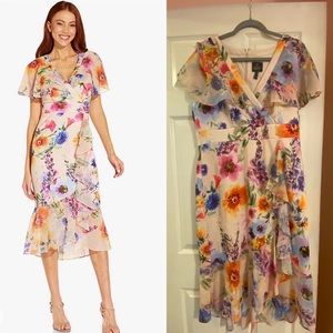 Adrianna Papell Women's Floral Faux Wrap Ruffle Dress